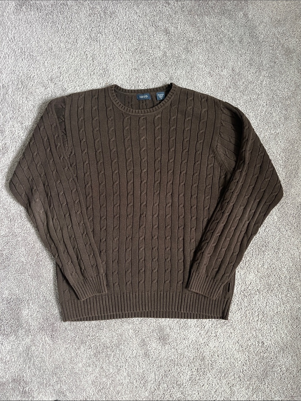 Izod Dark Brown Cable Crewneck Sweater